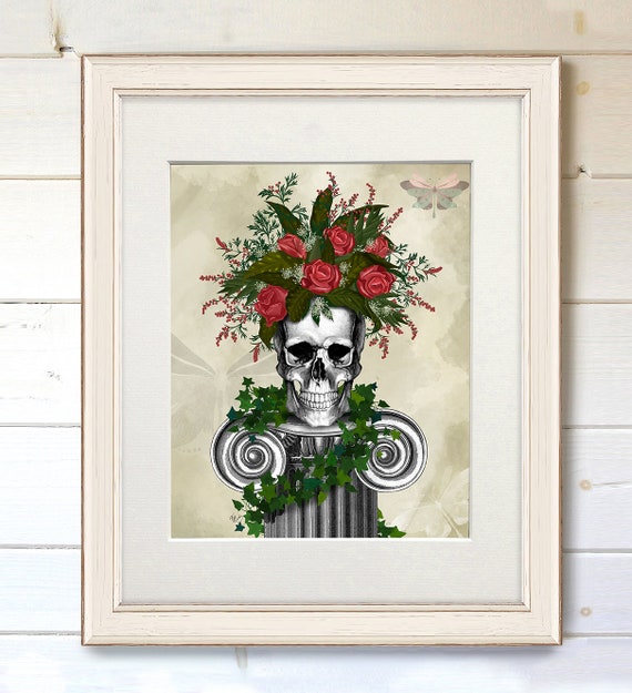 Totenkopf Geschenk für Teenager Totenkopf mit Rosen und Beeren Gothic Thema  Dekor Teen Schlafzimmer Kunst Rote Rose Wandkunst Geschenk Goth Menschen -  .de