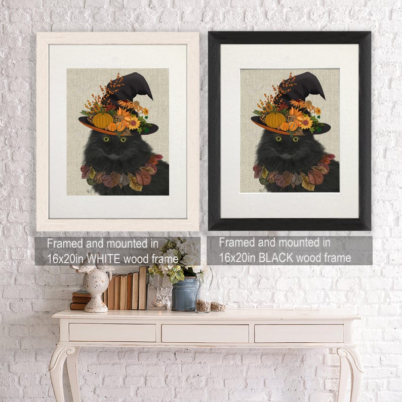 Retrato de Gato Preto com Chapéu de Outono – Decoração de Halloween, Pôster em Tela Artística imagem 4