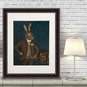 Hare wall Art - Dapper Hare After Dark  - hare print hare painting hare art country art country home decor hare illustration wall decor