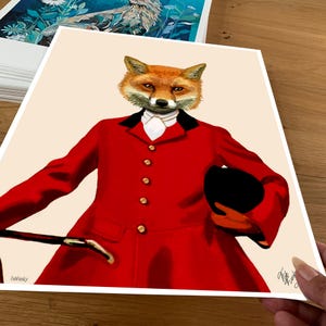 Fox Hunt Art Print, Vintage Style Woodland Animal Decor image 2