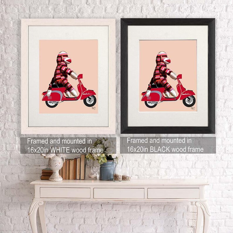 Sock Monkey on Moped Art Print – Whimsical Kids Wall Decor image 4