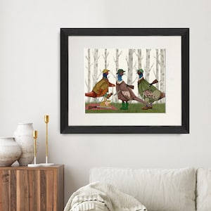 Pheasant shooting party group 1, Game bird print, Bird hunting art, Country decor, British wildlife, Canvas art, Framed prints, Bird poster