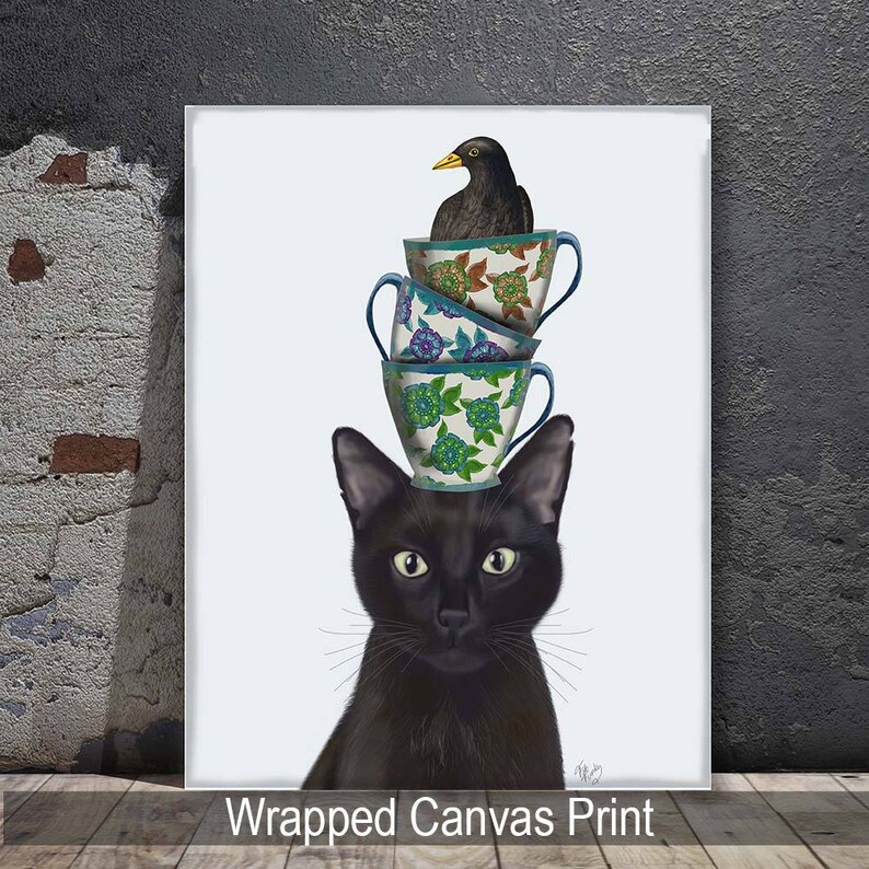 Kitchen Wall Decor Black Cat With Teacups Cat Lover Gift Etsy UK