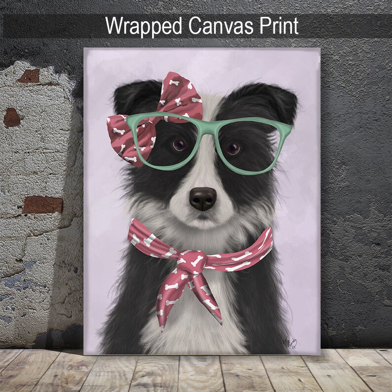 Collie Dog Gift Border Collie Black and White With Glasses - Etsy