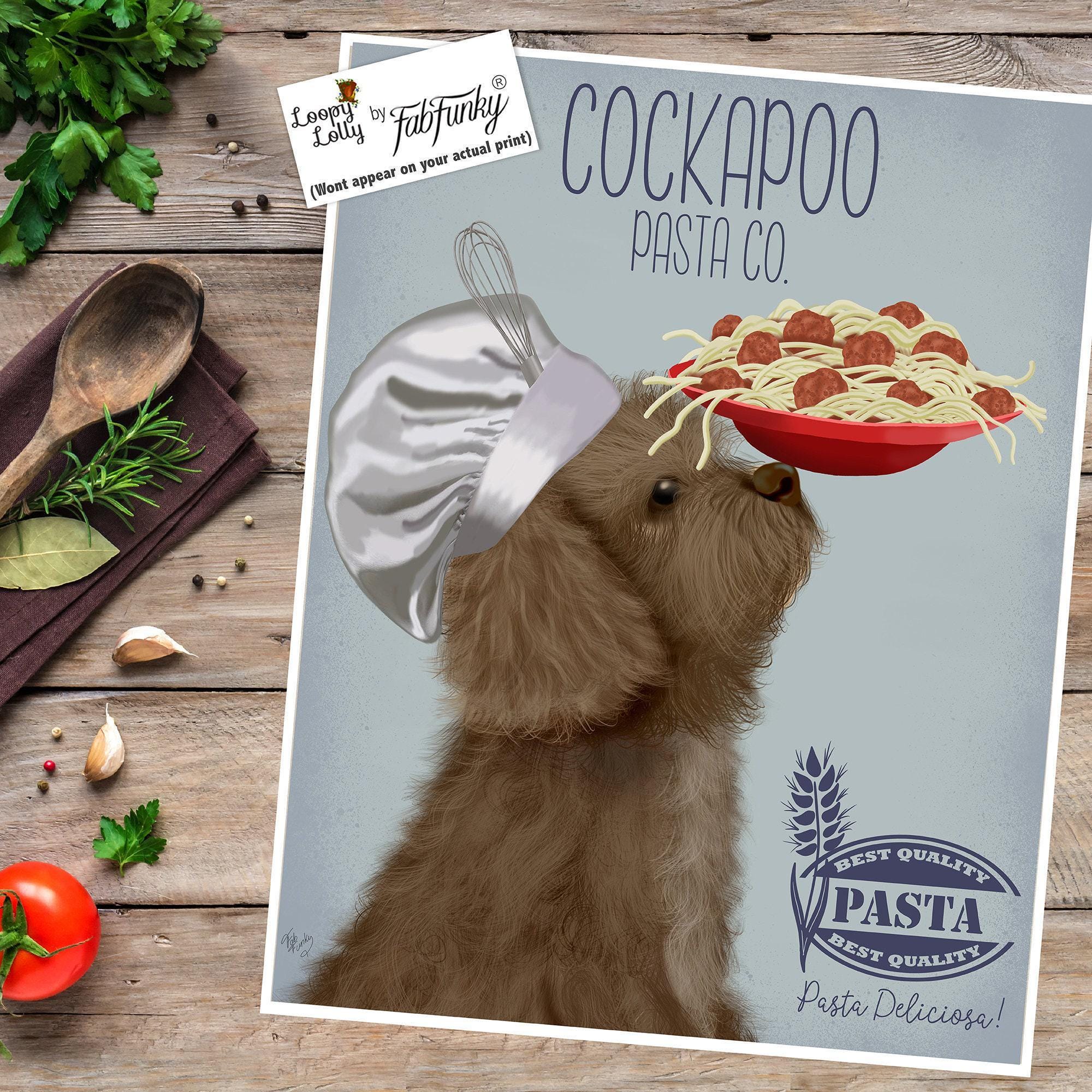 Cockapoo Kitchen Brown Cockapoo Art Print, Funny Dog With Pasta, Kitchen Wall Art - Etsy