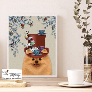 Pomeranian Art Print - Milliners dog - Pomeranian gift cute dog print tea party hat Whimsical art art for girls room nursery decor
