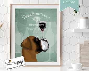 Whimsical cute Boxer dog art print, Unique funny animal pet portrait, quirky kitsch wall art, naughty playful hipster dog poster artwork