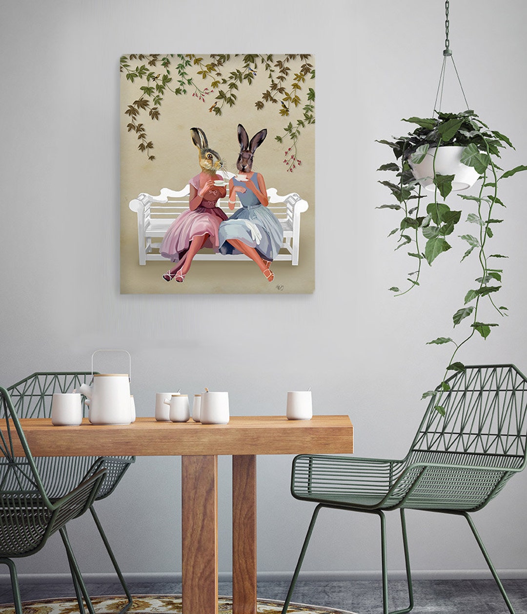 Rabbit Chat - Wall Art Acrylic Painting Rabbit Print Rabbit Painting ...