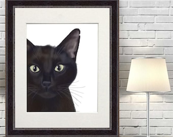Black Cat Portrait Art Print: "Gus" Cat Wall Decor