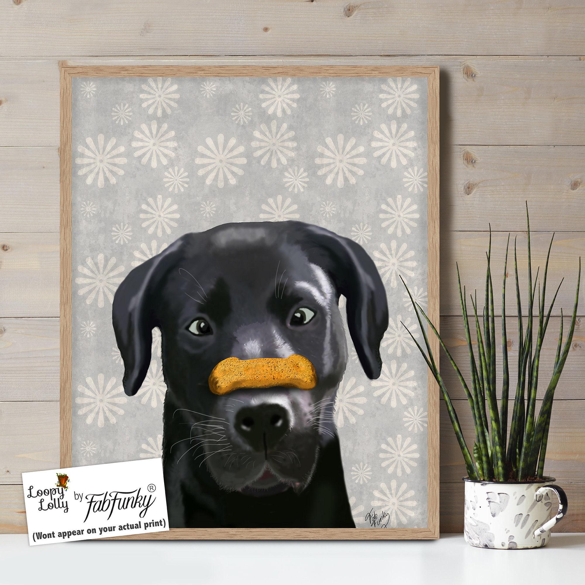 黒のラブラドールレトリバーとボーンアートプリント、かわいい黒の