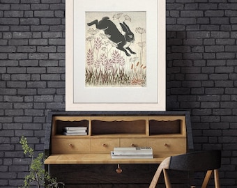 Woodland Hare Giclée Art Print, Botanical Nursery Decor