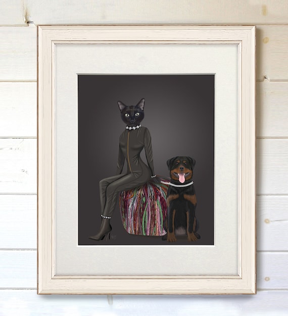 Erotic Painting Black Cat And Rottweiler Gay Room Decor Bondage Art Print Kinky Bedroom Decor Above Bed Art Bdsm Print Sexy Gift Wife