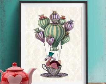 Alice in Wonderland Print - Dodo Bird Print Hot Air Balloon Print Wonderland poster decoration alice in wonderland decor wall art decor