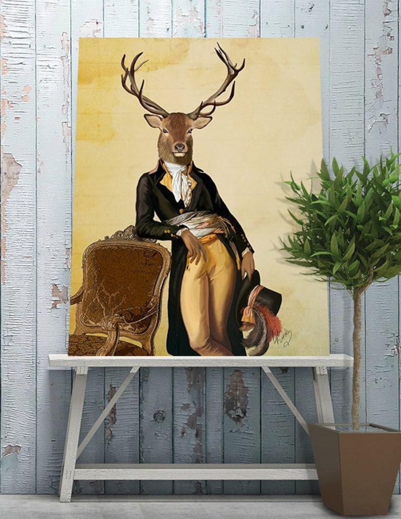 Deer print stag print deer Poster stag poster deer art print gift for mens gift deer art stag art woodland deer canvas Deer & Chair 画像 1