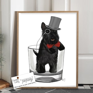 Scottie Dog Gift Print - Whiskey Tumbler - Scottie dog wall art print scottish terrier whiskey drinker gift bar decor funny dog gift decor