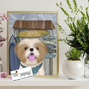 Tzus art - Shihtzu surf dog - Shih tzu gift Shihtzu dog gift Gift for dog lover Boyfriend dog gift Wall dog decor Pet lover gift Dog poster