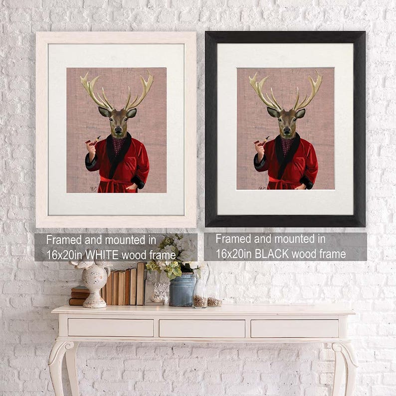 Deer in Smoking Jacket Deer Poster Deer Print stag print stag decor deer Illustration Wall Decor Wall hanging Wall Art gift for men him image 3