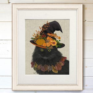Retrato de Gato Preto com Chapéu de Outono – Decoração de Halloween, Pôster em Tela Artística imagem 10