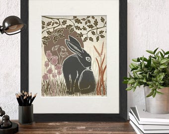 Hare Art Print, Moonlit Rabbit, Country Home Decor