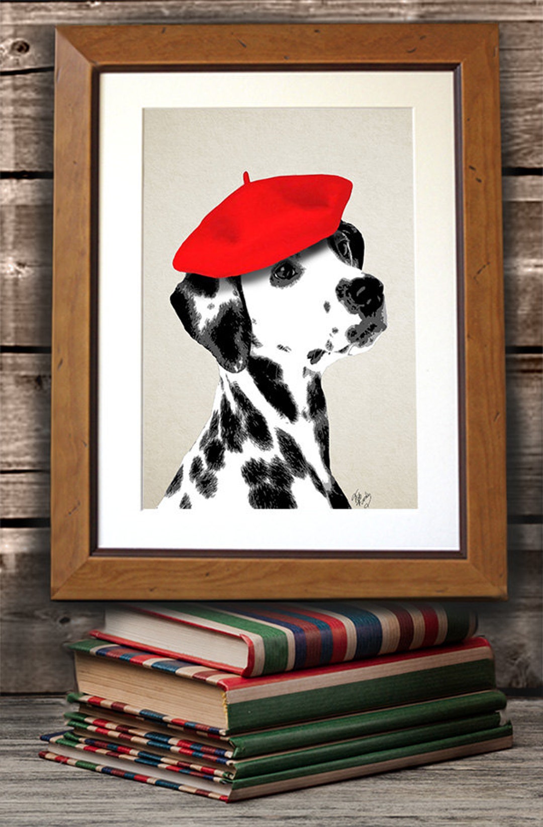 Dalmatian Dog Red Hat Poster Wall Decor Dog Illustration Dog Picture