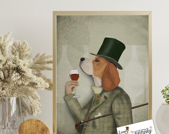 Beagle Art Print - Wine Snob - Beagle print wall art Gift for wine lover gift wine art Beagle illustration birthday gift for mom mothers day