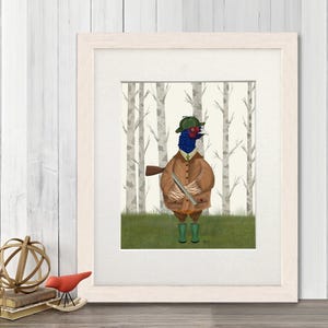 Pheasant shooting party 3, British woodland art, Game bird print, Farmhouse decor, Bird hunting, Framed art, Country wall art, Large canvas