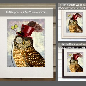 Owl print art Steampunk Owl Art Print, Wall Decor, Wall Art, Wall Hanging, Owl in Top Hat image 2