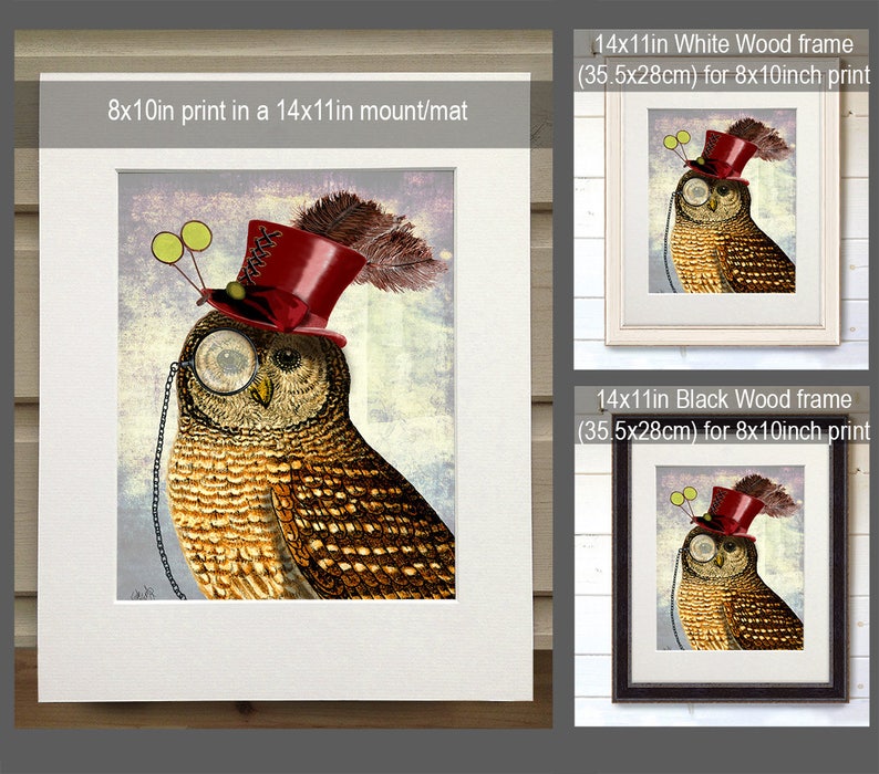 Owl print art Steampunk Owl Art Print, Wall Decor, Wall Art, Wall Hanging, Owl in Top Hat image 2