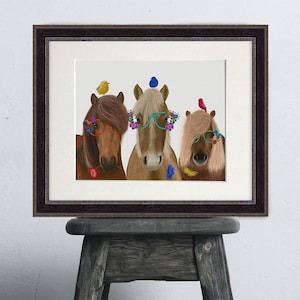 Horse lover gift - Horse trio with glasses - Horse print Horse decor art Horse wall art decor Horse art canvas Pony print art Animal print