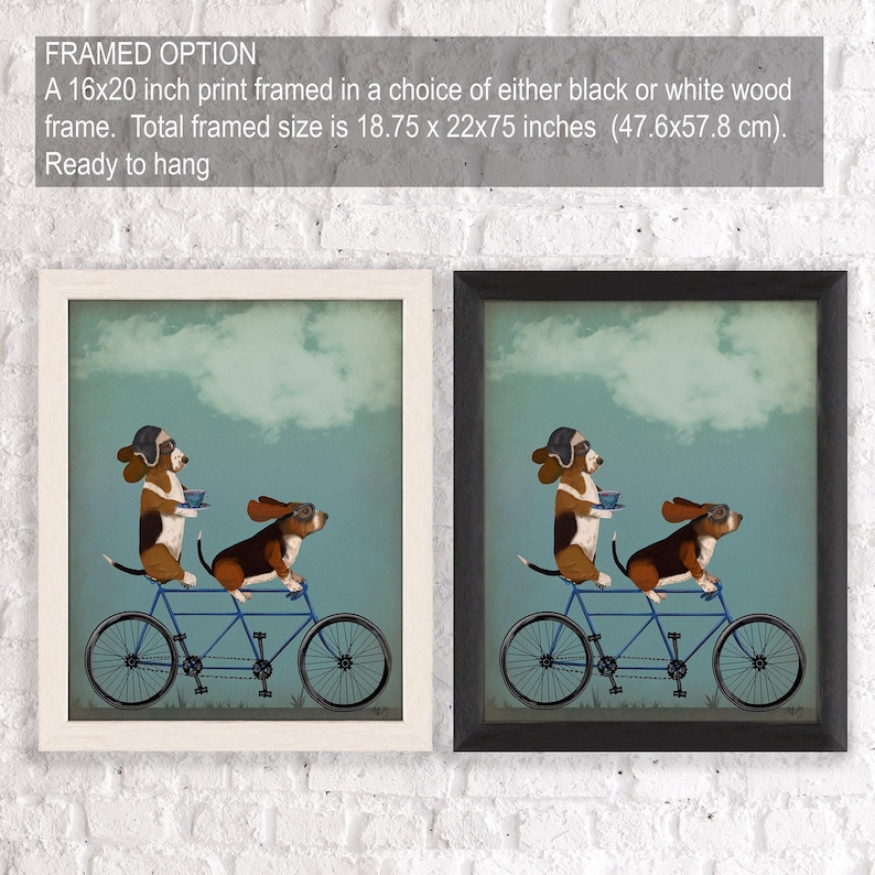 Stampa artistica di bicicletta tandem Basset Hound, divertente decorazione per cani ciclisti immagine 3