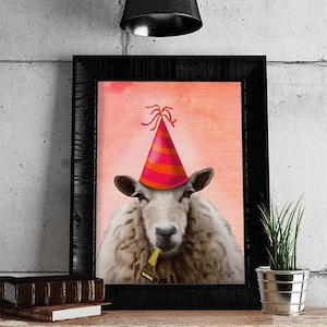 Sheep painting Party Sheep  Original Illustration Art Print Mixed Media Painting Wall Art Wall Decor Wall Hanging