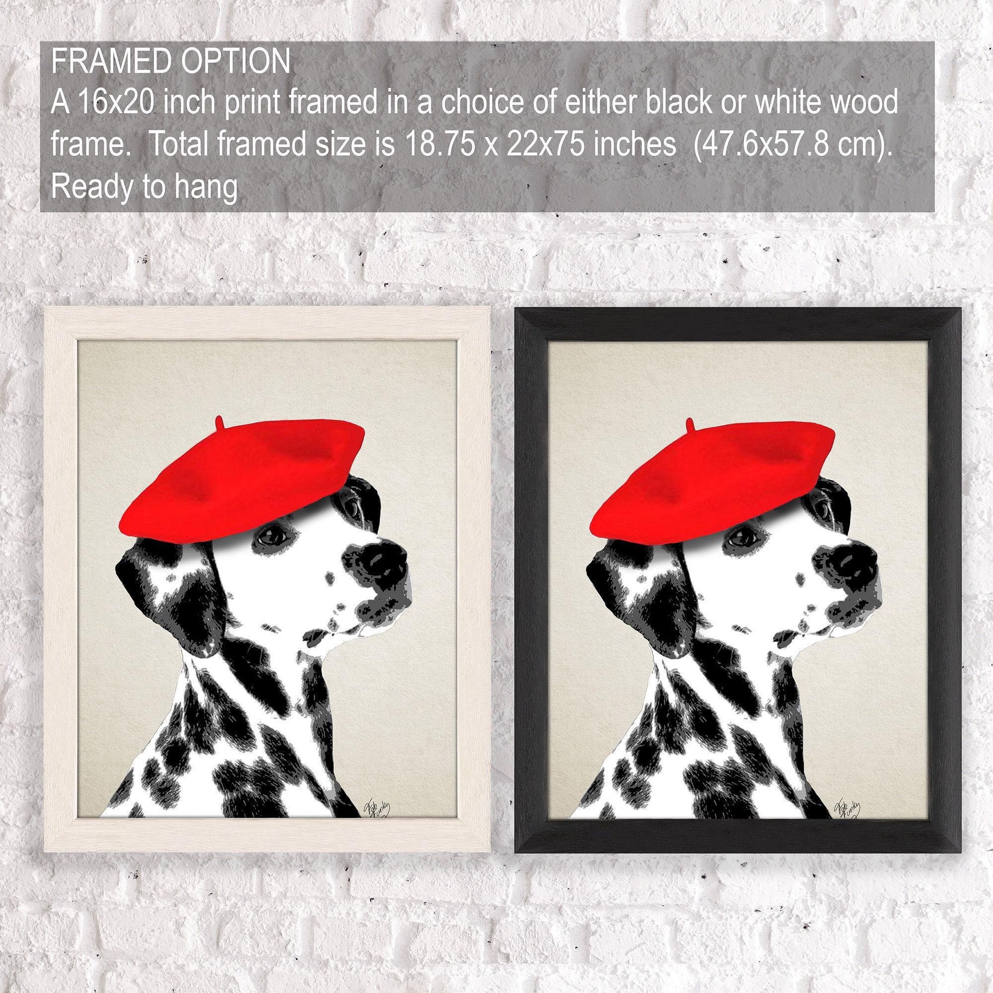 Dalmatian Art Print, Funny Spotty Dog Portrait in Red Beret  display picture 2