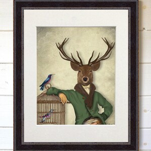 Deer poster British wildlife art, Portrait Deer & Bamboo cage - Deer Fine Art Print stag poster stag print digital painting fantasy deer image 3