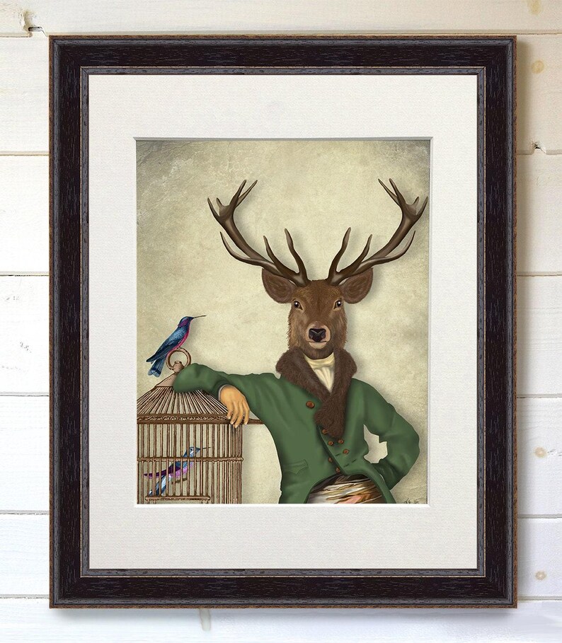 Deer poster British wildlife art, Portrait Deer & Bamboo cage - Deer Fine Art Print stag poster stag print digital painting fantasy deer image 3