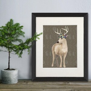 Deer wall print - Deer bohemian 1 full print  Deer art Deer painting Deer poster Elk print Gift for new bride Female room decor Women&#39;s gift