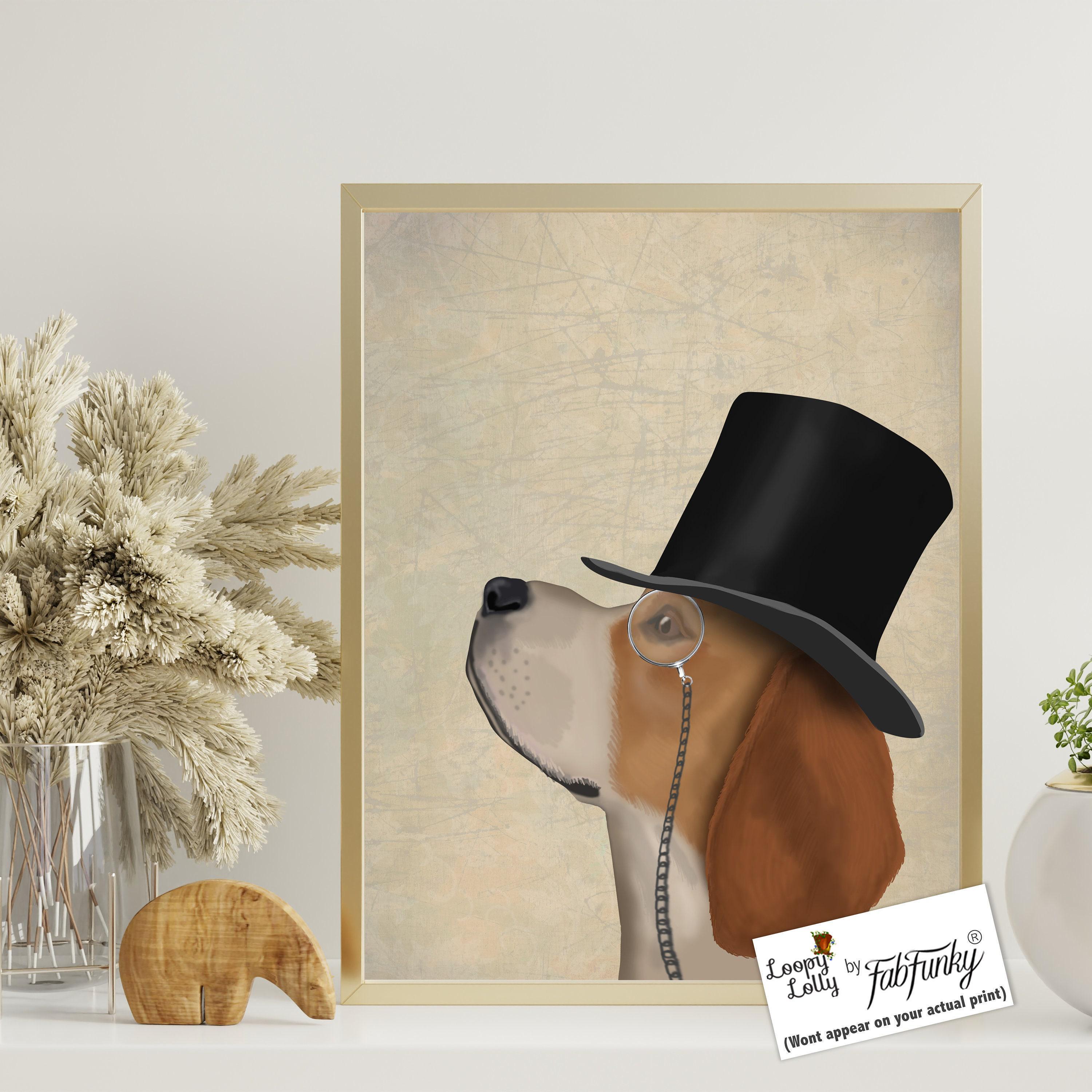 Beagle Picture, Formal Dog With Monocle and Top Hat, Funny Wall