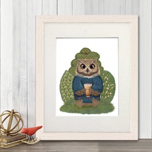 Owl in Sweater Art Print: Woodland Nursery, Cabin Lodge Decor