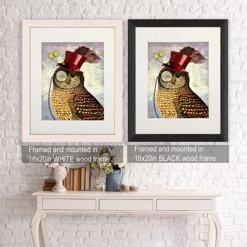 Owl print art Steampunk Owl Art Print, Wall Decor, Wall Art, Wall Hanging, Owl in Top Hat image 4