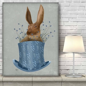 Rabbit Print - Rabbit in Blue Silk Top Hat - Rabbit art Rabbit Illustration Nursery Art for Kids Room Decor Baby Room Decor decor bunny