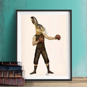 Boxing Hare Print - woodland wall art gift for men gift for boyfriend gift art for boys room woodland nursery art gift for husband cute art