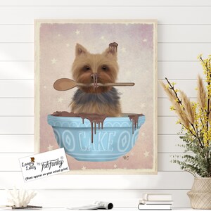 Yorkie dog print, Yorkshire terrier art, Yorkie gift, Cute dog art, Funny dog gift, Cake making gift, Kitchen wall art, Nursery room decor