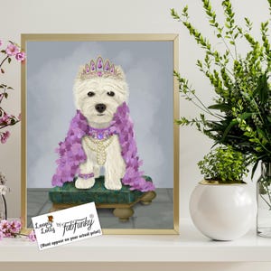 West Highland Terrier Art Print, Funny Dog Wall Art with Tiara, Cute Westie Artwork