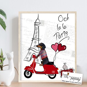 Dachshund Art Print - Dachshund in Paris - Dachshund gift wiener dog art wiener dog gift for wiener lover gift for doxie lover french print