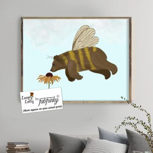 Impressão de arte de abelha e urso - Arte de abelha, Arte de parede de urso fofo para quarto de criança, abelha fofa, Arte de parede de animal excêntrico para berçário na floresta
