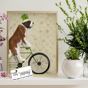 Saint Bernard dog - St Bernard on bike - St Bernard breed Painting of dog Cycling print Bike gift Bicycle print art Pet lover gift Dog mom