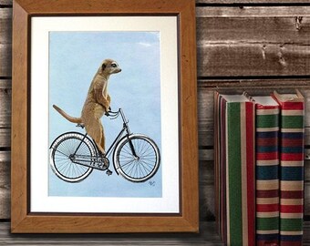 Meerkat on Bicycle Art Print – Whimsical Cycling Poster