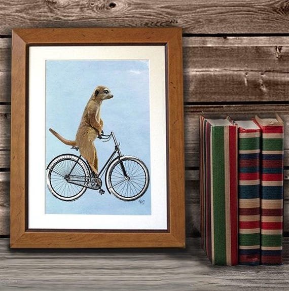Meerkat on Bicycle Art Print – Whimsical Cycling Poster