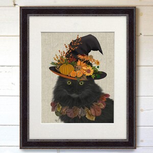 Retrato de Gato Preto com Chapéu de Outono – Decoração de Halloween, Pôster em Tela Artística imagem 9