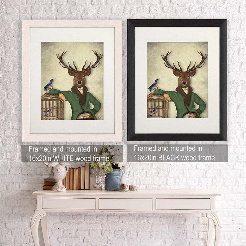 Deer poster British wildlife art, Portrait Deer & Bamboo cage - Deer Fine Art Print stag poster stag print digital painting fantasy deer image 5