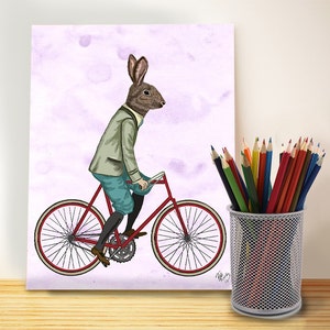 Rabbit On Bike - Art Print Digital Art Illustration Rabbit Print Wall Decor Wall hanging Nursery decor Kids Room